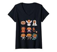 Womens Halloween Pumpkin T-Shirt - Jack-o'-Lantern Costume Group V-Neck T-Shirt