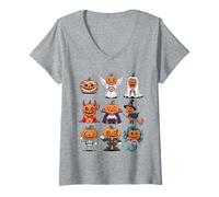 Womens Halloween Pumpkin T-Shirt - Jack-o'-Lantern Costume Group V-Neck T-Shirt