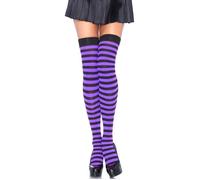 Womens Halloween Purple & Black Adult Fancy Dress Cosplay Striped Stockings