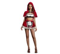 Women's Halloween Red Hooded Costume Tube Bustier Suspender Skirt Cape Set | Adult Bows Lace Ruffled Trim Sleeveless Tops Hood Cloak Romper Skorts Fever Parties Carnival Stage Performance Cosplay Outfit
