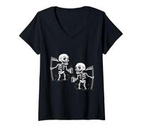 Womens halloween scary grim reaper skeleton coffee zombie gothic V-Neck T-Shirt