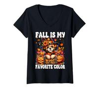 Womens Halloween Shih Tzu Puppy for Mom Fall is My Favorite Color V-Neck T-Shirt