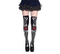 Womens Halloween skeleton compression socks Girls Thigh High Long Socks Over Knee High Stockings Holiday Cosplay Costume (Heart Bones , One Size )