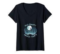Womens Halloween Skeleton Old Bones Dance Party V-Neck T-Shirt