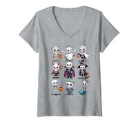 Womens Halloween Skeleton T-Shirt - Cute Spooky Costume Group V-Neck T-Shirt