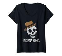 Womens Halloween Skull Pun Indiana Bones Funny Skeleton V-Neck T-Shirt