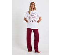 Womens Halloween 'Sleep Tight' Graphic Oversized T-Shirt & Trousers Pyjama Set - Red - 6, Red