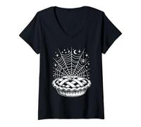 Womens Halloween Spider Web Apple Pie Pies V-Neck T-Shirt