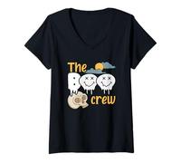 Womens Halloween Spooky Ghost Skeleton Squad Scary The Boo Crew V-Neck T-Shirt