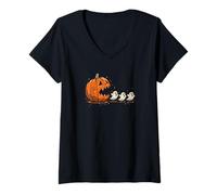 Womens Halloween Spooky Sense of Humor, Pumpkin Chasing Boo Candies V-Neck T-Shirt