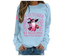 Women's Halloween Stand Alone In October Wear Witch Breast Cancer Awareness Hoodies for Fashion Women, lightblue, S