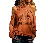 Women's Halloween Strapless Interesting Print Long Sleeve Trend Hole Top Casual Party T-Shirt Women's Top Long Sleeve Elegant, orange, L