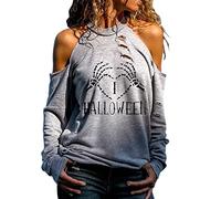 Women's Halloween Strapless Interesting Print Long Sleeve Trend Hole Top Casual Party T-Shirt Women's Top Long Sleeve Elegant, gray, XXL