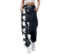 Womens Halloween Sweatpants Cute Ghost Pumpkin Bat Joggers Trousers Pockets | Cosy tapered leisure bottoms with drawstring waist pockets, spooky loungewear, sleeping, party or autumn winter daily wear