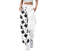 Womens Halloween Sweatpants Cute Ghost Pumpkin Bat Joggers Trousers Pockets | Cosy tapered leisure bottoms with drawstring waist pockets, spooky loungewear, sleeping, party or autumn winter daily wear