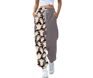 Womens Halloween Sweatpants Cute Ghost Pumpkin Bat Joggers Trousers Pockets | Cosy tapered leisure bottoms with drawstring waist pockets, spooky loungewear, sleeping, party or autumn winter daily wear