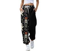 Womens Halloween Sweatpants Fresh Pumpkin Ghost Printed Sweatpants Drawstring High Waisted Active Sweatpant with Pockets Baggy Lightweight Lounge Trousers Elastic Workout Joggers Joggers Pants Black