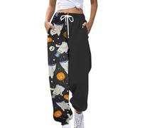 Womens Halloween Sweatpants Funny Pumpkin Printed Sports Lounge Pants with Pockets Fashion Elastic Waisted Gym Tracksuit Bottoms Drawstring Running Trousers Comfy High Waisted Athletic Pants Black