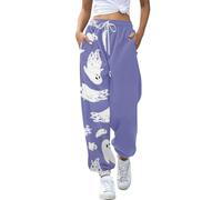 Womens Halloween Sweatpants Funny Pumpkin Printed Sports Pants with Pockets Comfy High Waisted Gym Trousers Elastic Waisted Joggers Lounge Pants Fashion Drawstring Running Tracksuit Bottoms Purple