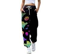 Womens Halloween Sweatpants Funny Pumpkin Printed Sports Tracksuit Bottoms with Pockets Loose Drawstring Gym Lounge Pants High Waisted Running Trousers Casual Elastic Waisted Joggers Pants Purple