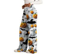 Women's Halloween Sweatpants Horror Print Leggings Elastic Ankle Tights Skinny Trouser Ladies Casual Printed Pant Spooky Themed Tracksuit for Athletic Activities Grey