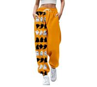 Women's Halloween Sweatpants Horror Print Leggings High Elasticated Waistband Stretchy Comfortable Soft Workout Athletic Yoga Spooky Themed Tracksuit for Seasonal Celebrations Orange