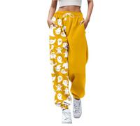 Women's Halloween Sweatpants Horror Print Leggings High Elasticated Waistband Stretchy Comfortable Soft Workout Athletic Yoga Spooky Themed Tracksuit for Seasonal Celebrations Yellow