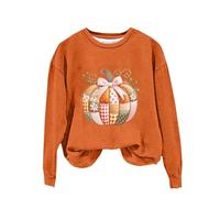 Womens Halloween Sweatshirt Fashion Pumpkin Print Pullover Tops Ladies Long Sleeve Crewneck Tunic Tops Loose Fit Lightweight Jumper Autumn Winter Oversized Sweatshirts Soft Comfortable Sweatshirt