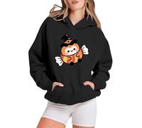 Womens Halloween Sweatshirt Oversized Comfortable Long Sleeve Pullover Fashionable Casual Loose Fit Jumper Funny Pumpkin Face Witch Printed Loose Fit Fashionable Hooded Jacket (Black, M)
