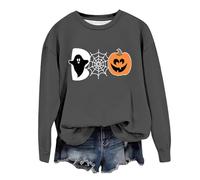 Womens Halloween Sweatshirt Pumpkin Face Graphic Sweatshirt Casual Ghostly Gift Blouse Comfy Long Sleeve Fall Warm Fashion Top Clothes For Halloween Events (Grey, L)
