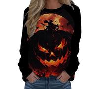 Womens Halloween Sweatshirt Slouchy Jumper Funny Fresh Pumpkin Blood Spider Printed Long Sleeve Round Neck Pullover Ladies Holiday Costume Fall Winter Tunic Tops (C04-Orange, S)