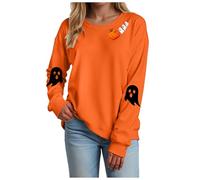 Women's Halloween Sweatshirt Sweatshirts for Women Uk Crew Neck Long Sleeve Tunic Tops Casual Plain Lightweight Classic Fit Ladies Jumpers Plus Size Swearshirt Without Hood Pullover Top Ghost Women