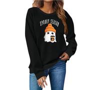 Women's Halloween Sweatshirts, Womens Halloween Ghost Sweatshirts Funny Novelty Graphic Print Loose Crewneck Long Sleeve Casual Pullover Shirt Tops 21st Birthday Gifts for Her,Black,M,u95a