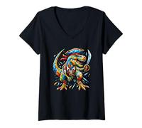 Womens Halloween T-Rex Dinosaur Pirate Tyrannosaurus Rex V-Neck T-Shirt