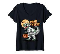 Womens Halloween T-Rex Roar Or Treat V-Neck T-Shirt