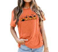 Women's Halloween T-Shirt with Cats in Pumpkins - Autumn Top with Funny Animal Motif | Casual Graphic Shirt for Scary Season, Style_x01 Orange, XXL