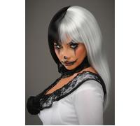 Adult Womens Cruella De Vil Style Long Half Black and Half White Ladies Wig