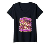 Women's Halloween Tiny Paws Big Spells Cute Wizard Cat Magic Spell V-Neck T-Shirt