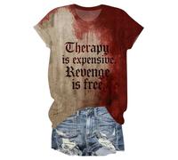 Womens Halloween Tops Women's Casual O Neck Short Sleeved Bloody Letter Printed T Shirt Top Workout Shirts