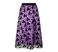 Womens Halloween Tulle Midi Skirt, Flocked Print A-Line Mesh Witch Skirts | Double Layer Mesh Skirt with High Elastic Waist, Flocked Halloween Fun Print. Perfect for Witch Costume, Parties, Cosplay