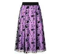 Womens Halloween Tulle Midi Skirt, Flocked Print A-Line Mesh Witch Skirts | Double Layer Mesh Skirt with High Elastic Waist, Flocked Halloween Fun Print. Perfect for Witch Costume, Parties, Cosplay