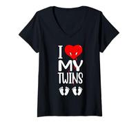 Womens Halloween Twins Pregnancy Bleeding Heart Baby Love V-Neck T-Shirt