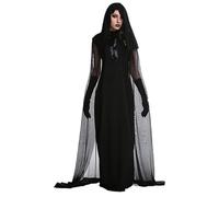 Women's Halloween Vampire Costume - Vintage Medieval Dress with Coat and Gloves Slim Fit Solid Colour Cosplay Witch Renaissance Chic Gothic Steampunk Courtyard Carnival Party Long Dress, Black, L