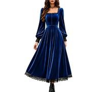 Women's Halloween Velvet Dress Long Sleeve Square Neck Lace Trim Dresses | Halloween Witch Costume Women Renaissance Medieval Dress A Line Dresses Lace Gothic Ren Faire Costumes 2026 Halloween Costume