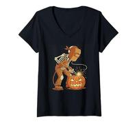 Womens Halloween Welding Skeleton Carving Pumpkin Humor Design V-Neck T-Shirt