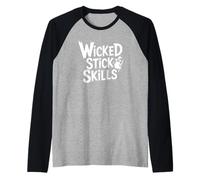 Womens Halloween Wicked Stick Skills Witch Broom Raglan Baseball Tee