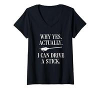 Womens Halloween Witch Broom Yes I Can Drive a Stick Spooky Season V-Neck T-Shirt