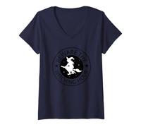Womens Halloween Witches Broom Beware of The Witching Hour V-Neck T-Shirt