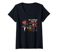 Womens Halloween Witches Broom in A World of Princesses Be A Witch V-Neck T-Shirt
