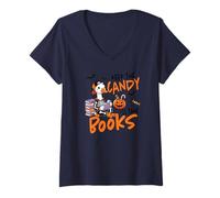 Womens Halloween Witches Broom Keep The Candy I'll Take The Books V-Neck T-Shirt